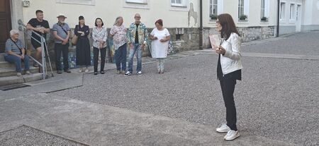 Anamarija Stibilj Šajn v svojem elementu med slikarji in njihovimi deli  (2)